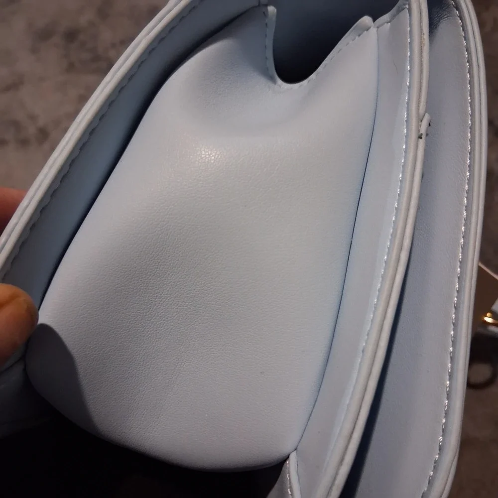 Valentino Orlandi Quilted Crossbody Shoulder Bag Baby Blue Gold Hardware NWT